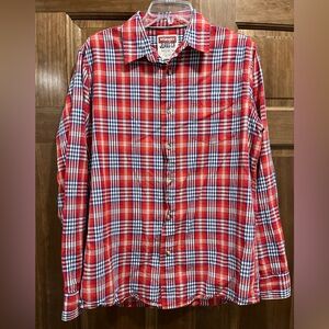 Wrangler Jeans Co. Men’s Red Plaid Cotton Button Down, Size Medium